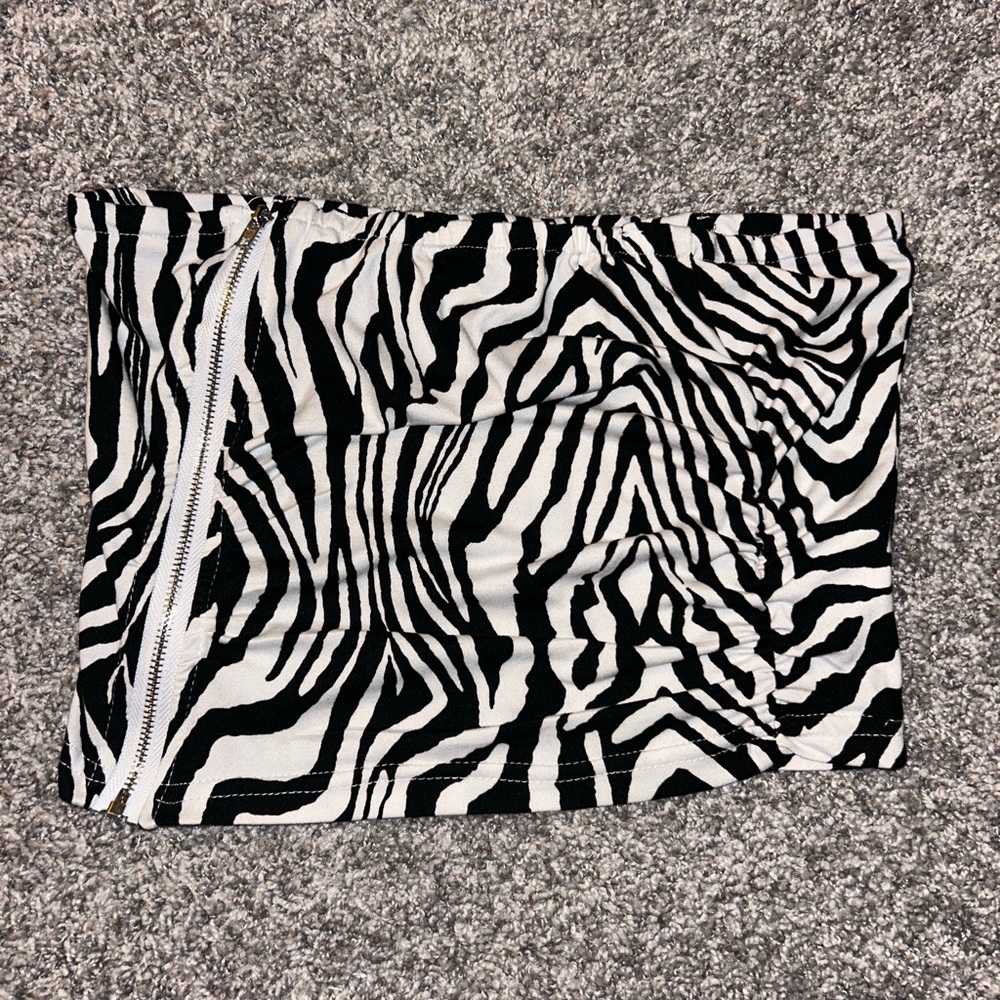 zebra scrunch and zipper tube top